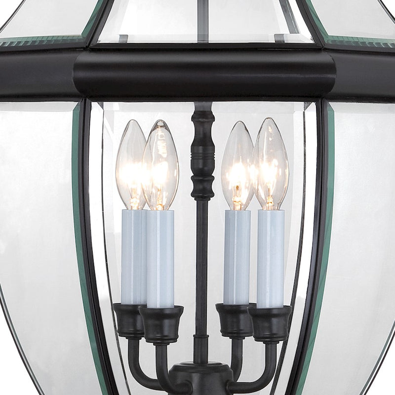 Quoizel Newbury 16in 4-Light Outdoor Lantern | Traditional Mystic Black Brass and Clear Beveled Glass | Front Porch & Entryway | Model NY9045K