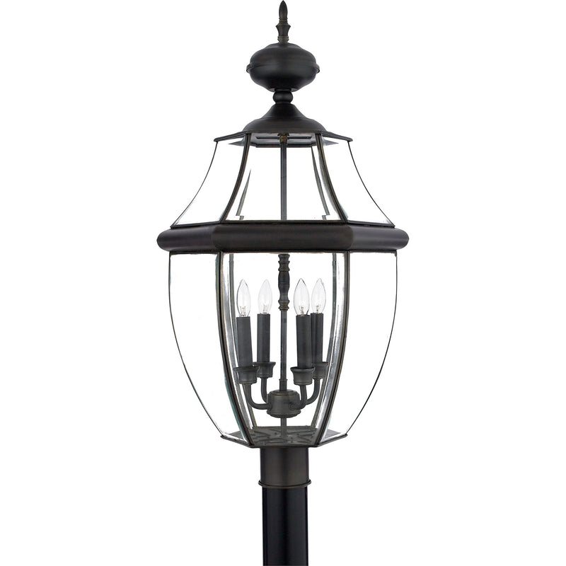 Quoizel Newbury 16in 4-Light Outdoor Lantern | Traditional Medici Bronze Brass and Clear Beveled Glass | Front Entry & Porch | Model NY9045Z