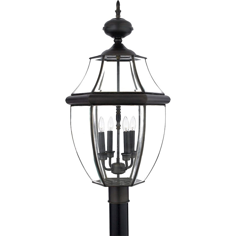 Quoizel Newbury 16in 4-Light Outdoor Lantern | Traditional Medici Bronze Brass and Clear Beveled Glass | Front Entry & Porch | Model NY9045Z