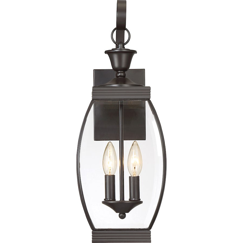 Quoizel Oasis 9in 2-Light Outdoor Lantern | Transitional Medici Bronze and Clear Glass | Front Entry & Porch | 7.5 x 9 x 21 in | Model OAS8408Z
