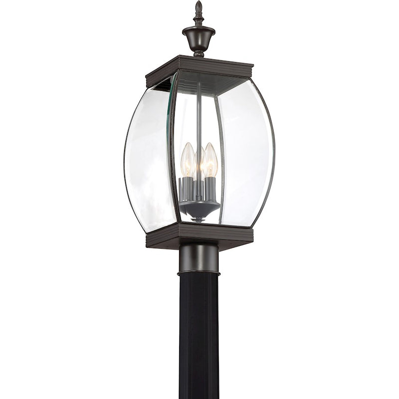 Quoizel Oasis 9in 3-Light Outdoor Lantern | Transitional Medici Bronze and Clear Glass | Front Entry & Porch | 9 x 9 x 23 in | Model OAS9009Z