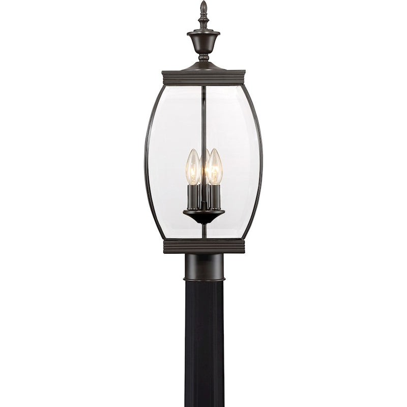 Quoizel Oasis 9in 3-Light Outdoor Lantern | Transitional Medici Bronze and Clear Glass | Front Entry & Porch | 9 x 9 x 23 in | Model OAS9009Z