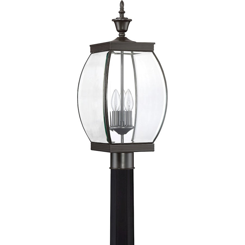 Quoizel Oasis 9in 3-Light Outdoor Lantern | Transitional Medici Bronze and Clear Glass | Front Entry & Porch | 9 x 9 x 23 in | Model OAS9009Z