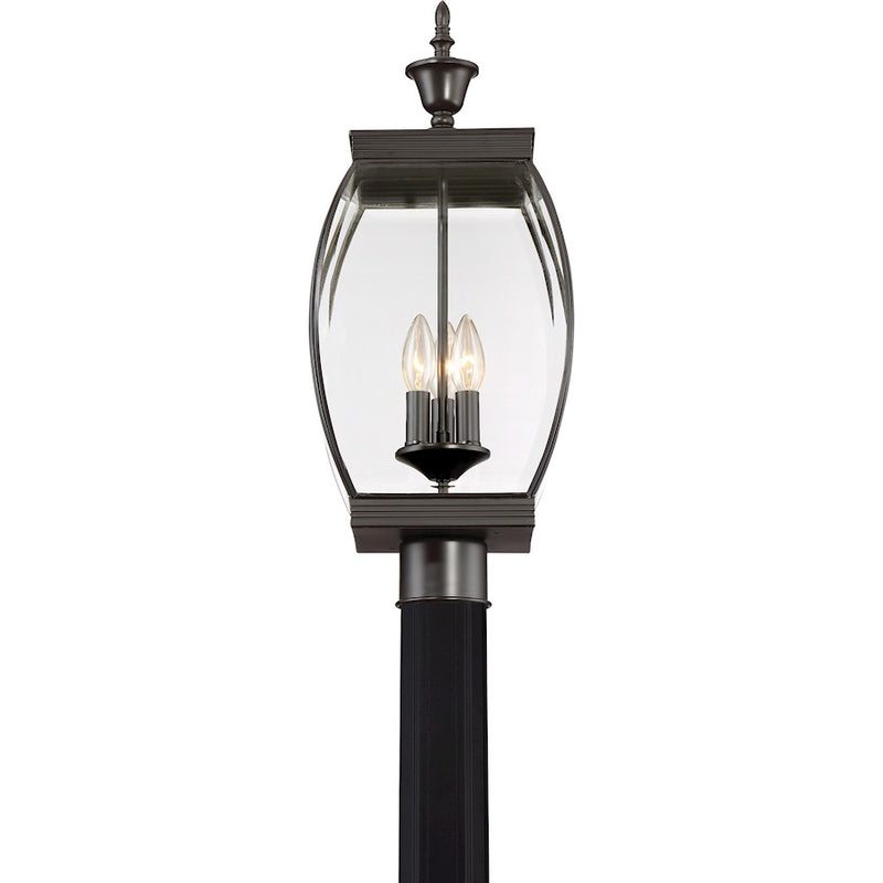 Quoizel Oasis 9in 3-Light Outdoor Lantern | Transitional Medici Bronze and Clear Glass | Front Entry & Porch | 9 x 9 x 23 in | Model OAS9009Z
