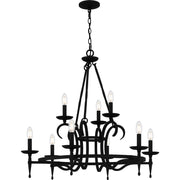 Quoizel Octavia 32in 9-Light Chandelier | Traditional Earth Black and Aged Brass Steel | Dining Room & Foyer | 32 x 32 x 29.75 in | Model OCA5032EK