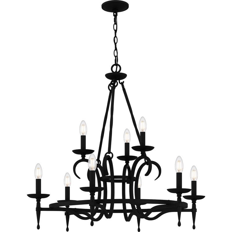 Quoizel Octavia 32in 9-Light Chandelier | Traditional Earth Black and Aged Brass Steel | Dining Room & Foyer | 32 x 32 x 29.75 in | Model OCA5032EK