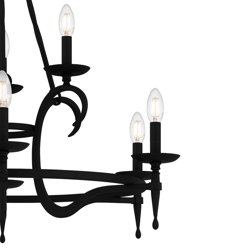 Quoizel Octavia 32in 9-Light Chandelier | Traditional Earth Black and Aged Brass Steel | Dining Room & Foyer | 32 x 32 x 29.75 in | Model OCA5032EK