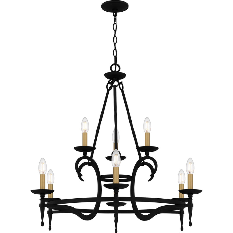 Quoizel Octavia 32in 9-Light Chandelier | Traditional Earth Black and Aged Brass Steel | Dining Room & Foyer | 32 x 32 x 29.75 in | Model OCA5032EK