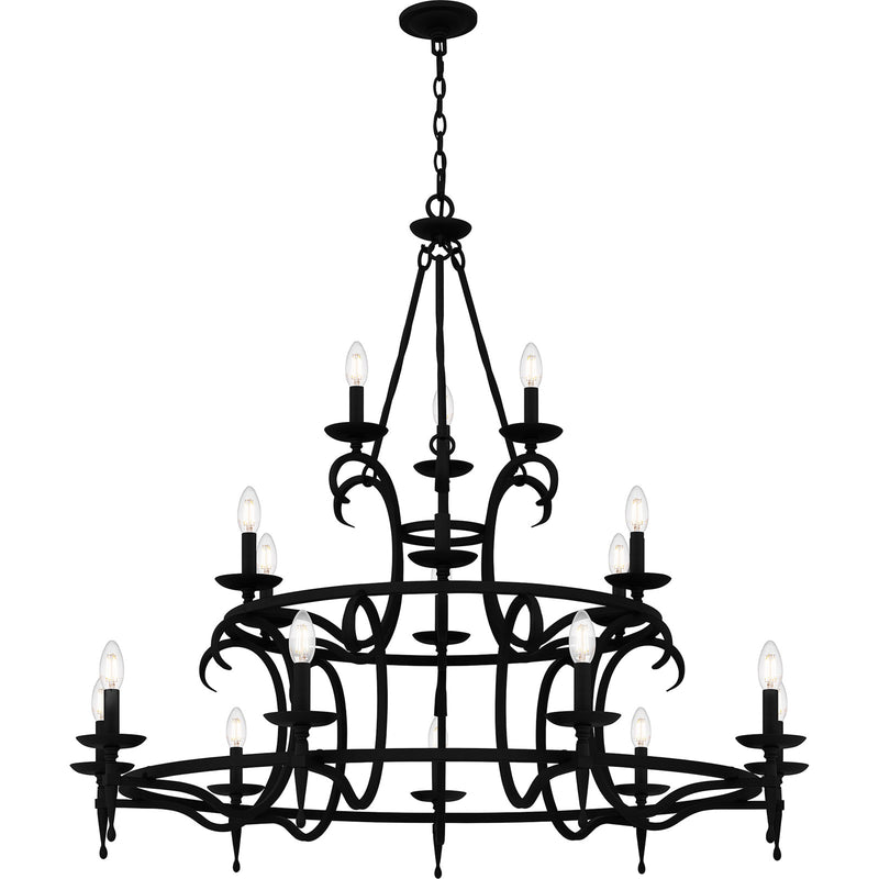 Quoizel Octavia 46in 18-Light Chandelier | Traditional Earth Black and Aged Brass Steel | Dining Room & Foyer | 46 x 46 x 42 in | Model OCA5046EK