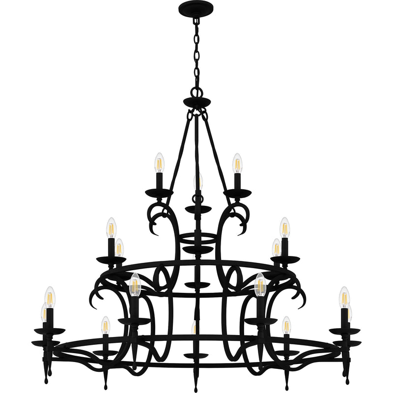 Quoizel Octavia 46in 18-Light Chandelier | Traditional Earth Black and Aged Brass Steel | Dining Room & Foyer | 46 x 46 x 42 in | Model OCA5046EK