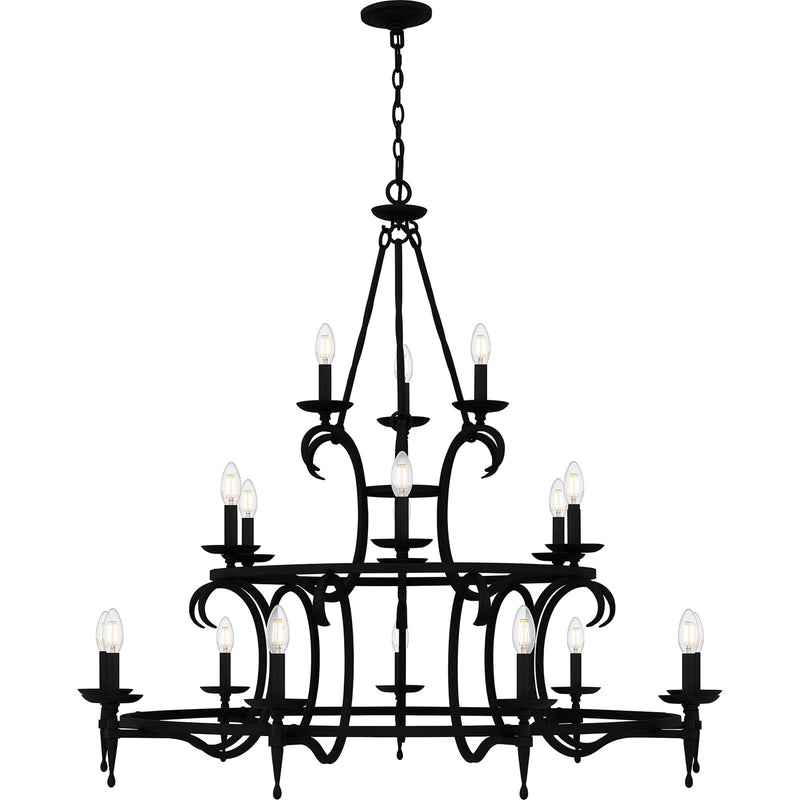 Quoizel Octavia 46in 18-Light Chandelier | Traditional Earth Black and Aged Brass Steel | Dining Room & Foyer | 46 x 46 x 42 in | Model OCA5046EK