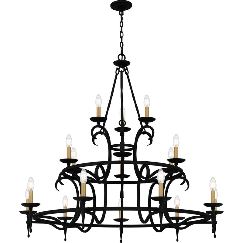 Quoizel Octavia 46in 18-Light Chandelier | Traditional Earth Black and Aged Brass Steel | Dining Room & Foyer | 46 x 46 x 42 in | Model OCA5046EK