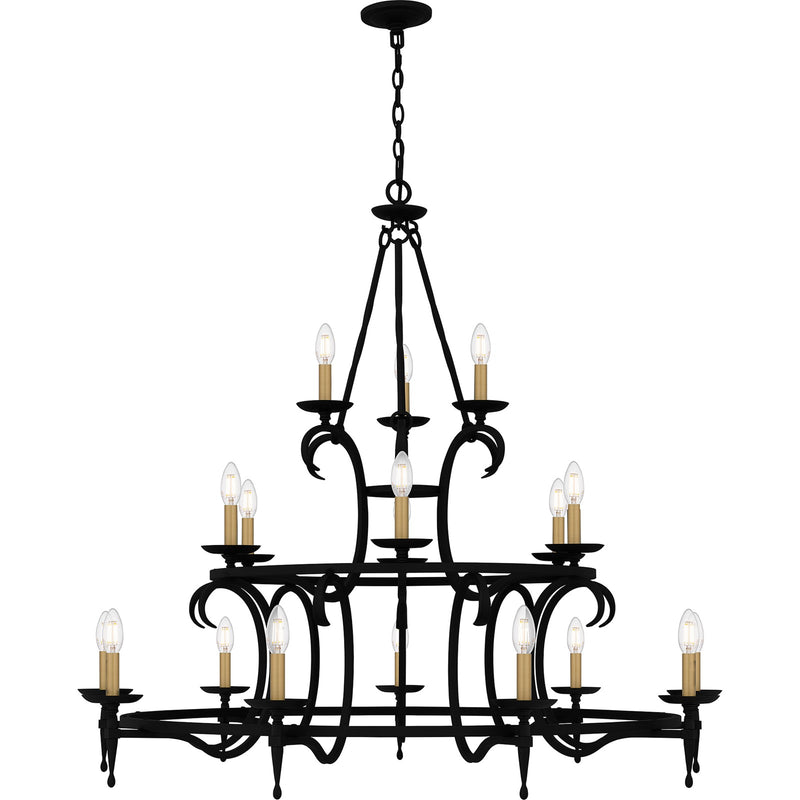 Quoizel Octavia 46in 18-Light Chandelier | Traditional Earth Black and Aged Brass Steel | Dining Room & Foyer | 46 x 46 x 42 in | Model OCA5046EK
