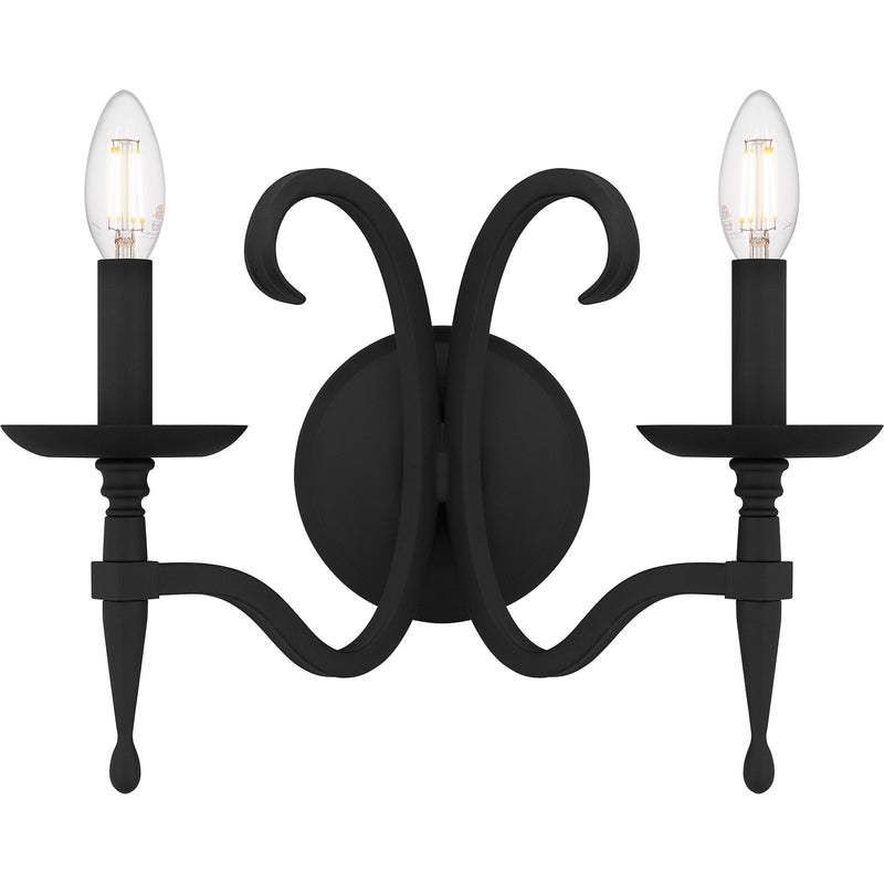 Quoizel Octavia 14in 2-Light Wall Sconce | Traditional Earth Black and Aged Brass Steel | Bedroom & Hallway | 14 x 7.25 x 11.25 in | Model OCA8714EK