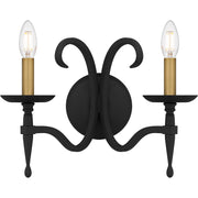 Quoizel Octavia 14in 2-Light Wall Sconce | Traditional Earth Black and Aged Brass Steel | Bedroom & Hallway | 14 x 7.25 x 11.25 in | Model OCA8714EK