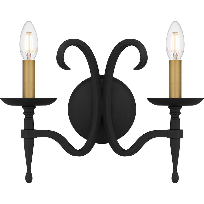 Quoizel Octavia 14in 2-Light Wall Sconce | Traditional Earth Black and Aged Brass Steel | Bedroom & Hallway | 14 x 7.25 x 11.25 in | Model OCA8714EK