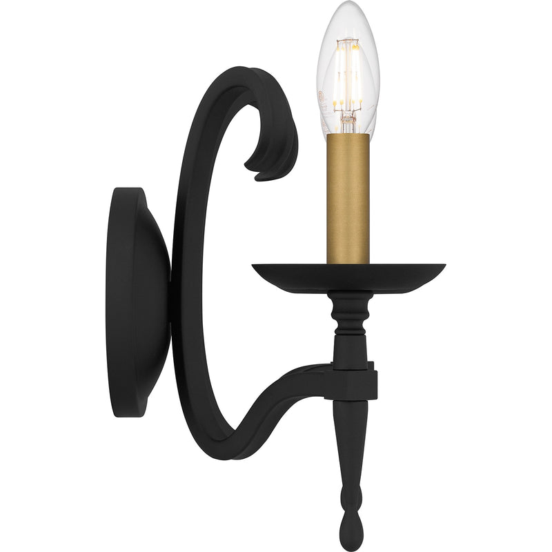 Quoizel Octavia 14in 2-Light Wall Sconce | Traditional Earth Black and Aged Brass Steel | Bedroom & Hallway | 14 x 7.25 x 11.25 in | Model OCA8714EK