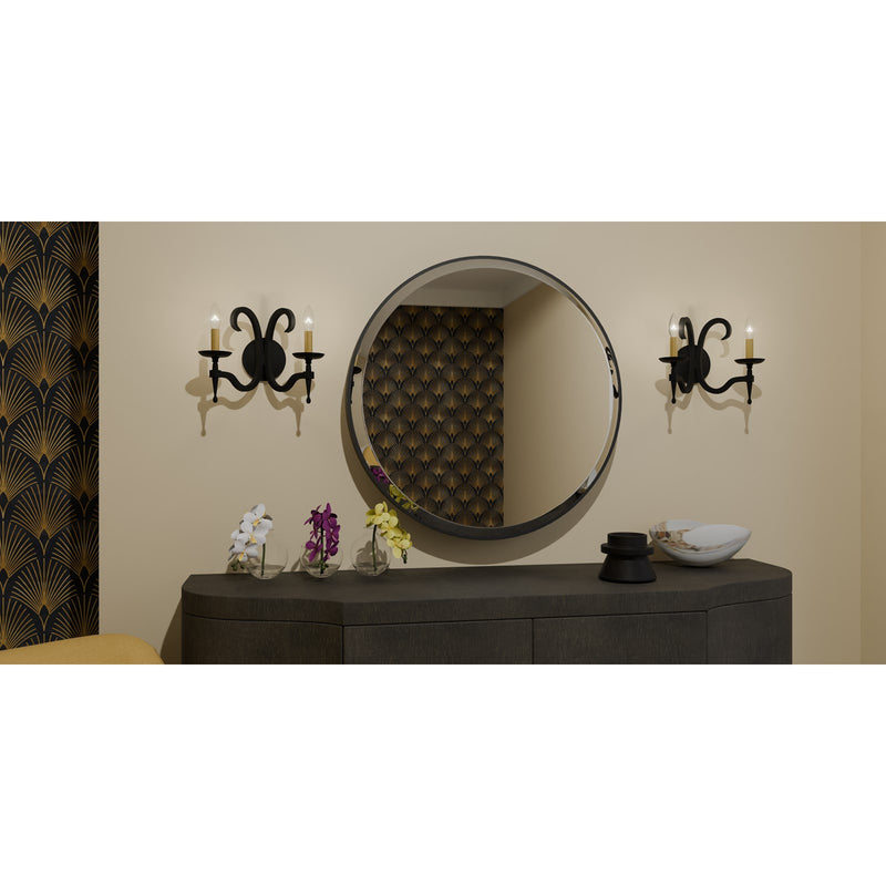 Quoizel Octavia 14in 2-Light Wall Sconce | Traditional Earth Black and Aged Brass Steel | Bedroom & Hallway | 14 x 7.25 x 11.25 in | Model OCA8714EK