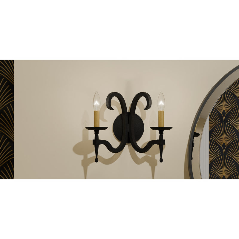 Quoizel Octavia 14in 2-Light Wall Sconce | Traditional Earth Black and Aged Brass Steel | Bedroom & Hallway | 14 x 7.25 x 11.25 in | Model OCA8714EK