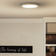 Quoizel Outskirts 8in LED Flush Mount | Contemporary Brushed Nickel Aluminum and White Acrylic | Hallway & Entryway Ceiling Light | Model OST1708BN