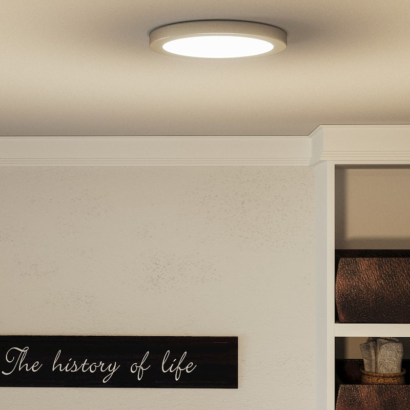 Quoizel Outskirts 8in LED Flush Mount | Contemporary Brushed Nickel Aluminum and White Acrylic | Hallway & Entryway Ceiling Light | Model OST1708BN