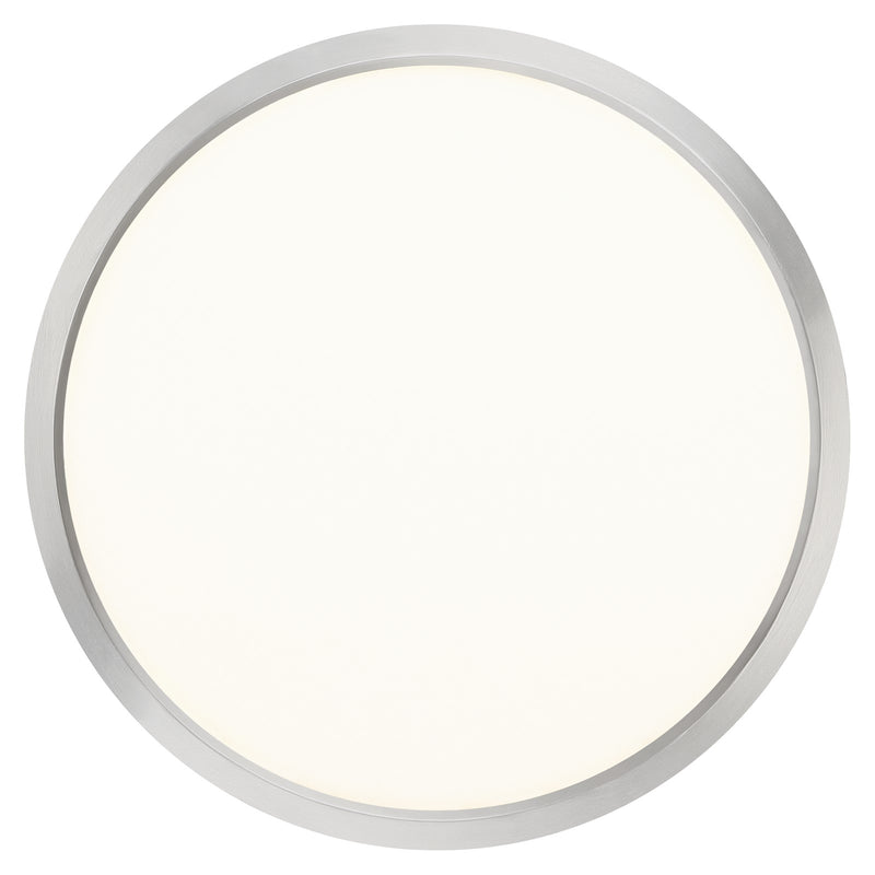 Quoizel Outskirts 15in LED Flush Mount | Modern Brushed Nickel and White Acrylic | Hallway & Bedroom Ceiling Light | 30W Dimmable | Model OST1715BN