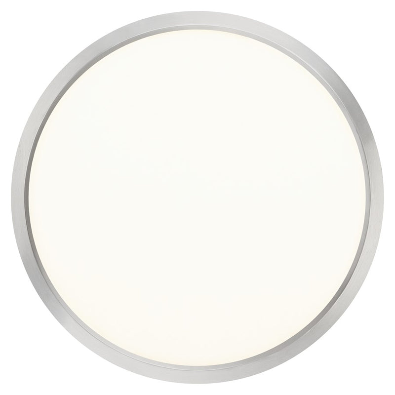 Quoizel Outskirts 15in LED Flush Mount | Modern Brushed Nickel and White Acrylic | Hallway & Bedroom Ceiling Light | 30W Dimmable | Model OST1715BN