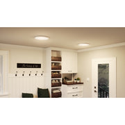 Quoizel Outskirts 15in LED Flush Mount | Contemporary Matte White and White Acrylic | Hallway & Bedroom Ceiling Light | Model OST1715W
