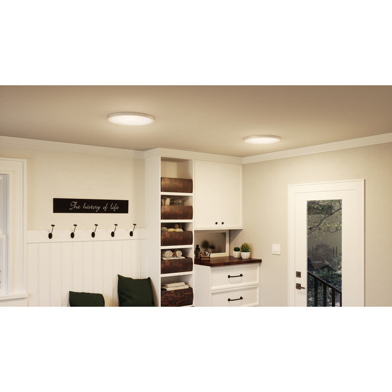 Quoizel Outskirts 15in LED Flush Mount | Contemporary Matte White and White Acrylic | Hallway & Bedroom Ceiling Light | Model OST1715W