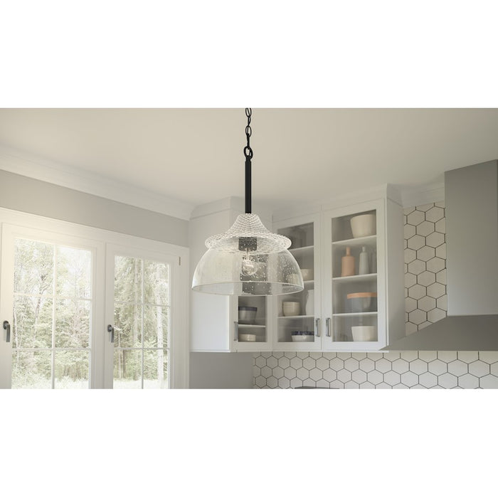 Quoizel Otten 1 Light Mini Pendant, Matte Black/Clear Seedy