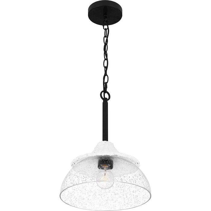 Quoizel Otten 1 Light Mini Pendant, Matte Black/Clear Seedy