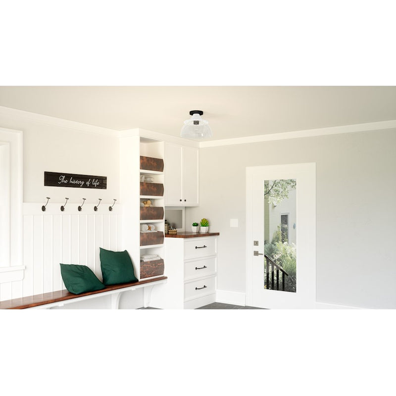 Quoizel Otten 1 Light Semi-Flush Mount, Matte Black/Clear Seedy