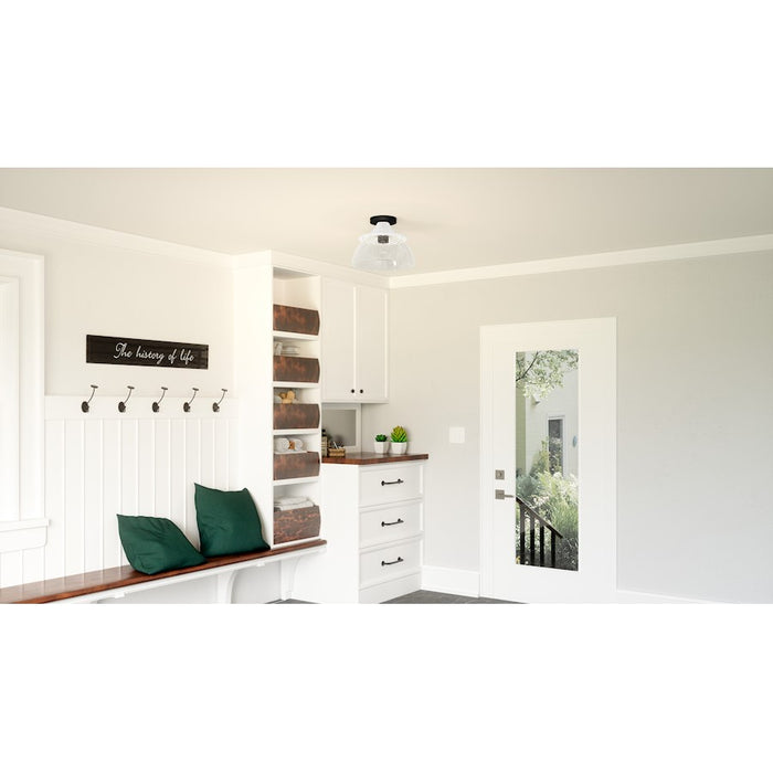 Quoizel Otten 1 Light Semi-Flush Mount, Matte Black/Clear Seedy