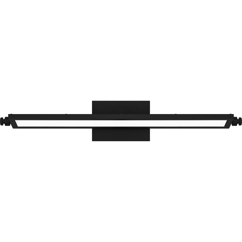 Quoizel Astro 26in LED Bath Light | Modern Matte Black Steel | Bathroom Vanity & Powder Room | 26.25 x 6 x 4.5 in, Dimmable | Model PCASO8526MBK