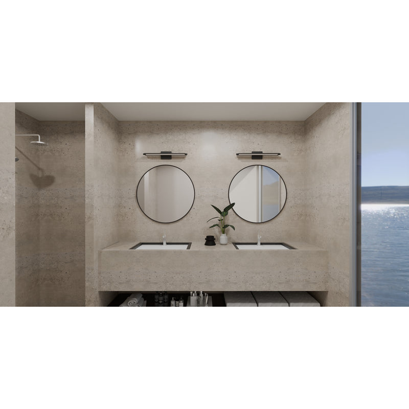 Quoizel Astro 26in LED Bath Light | Modern Matte Black Steel | Bathroom Vanity & Powder Room | 26.25 x 6 x 4.5 in, Dimmable | Model PCASO8526MBK