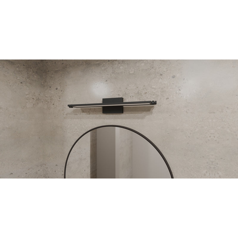 Quoizel Astro 26in LED Bath Light | Modern Matte Black Steel | Bathroom Vanity & Powder Room | 26.25 x 6 x 4.5 in, Dimmable | Model PCASO8526MBK
