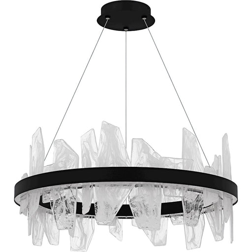 Quoizel Aurelia Light Chandelier, Matte Black/White Swirl Glass