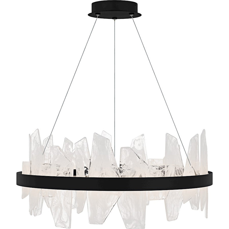 Quoizel Aurelia Light Chandelier, Matte Black/White Swirl Glass