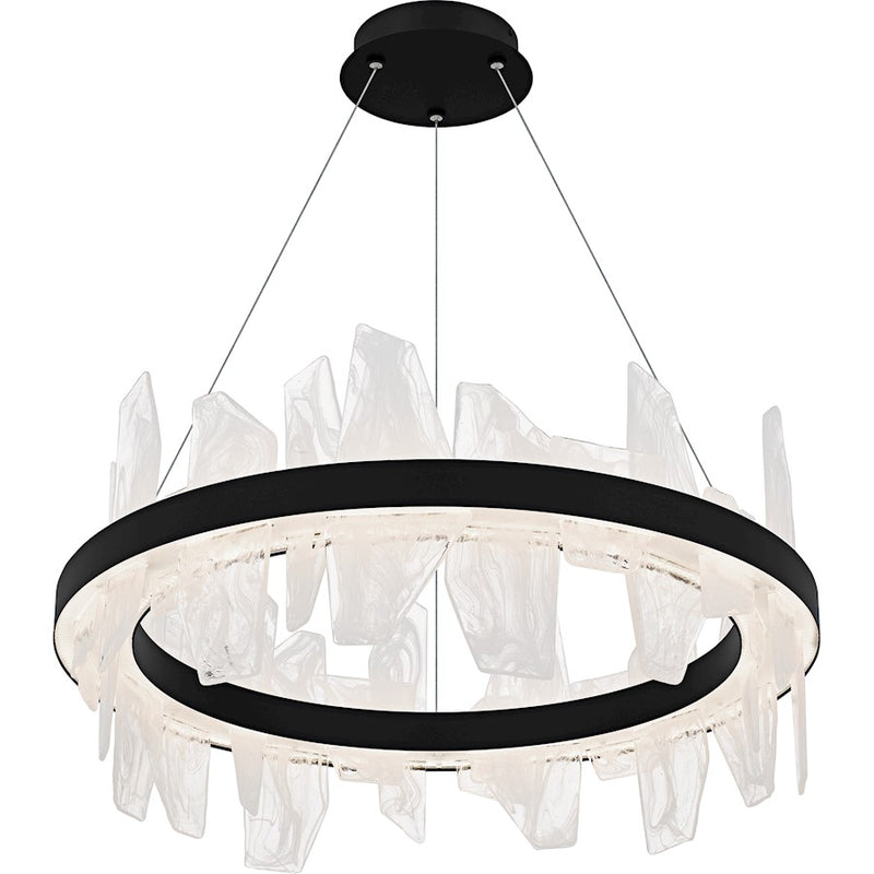 Quoizel Aurelia Light Chandelier, Matte Black/White Swirl Glass