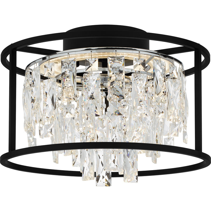 Quoizel Brillance 15in Flush Mount | Modern Matte Black and Clear Crystal Glass | Bedroom & Hallway Ceiling Light | Model PCBNC1615MBK