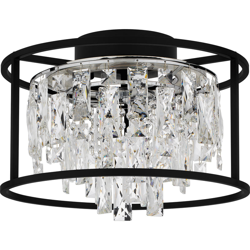 Quoizel Brillance 15in Flush Mount | Modern Matte Black and Clear Crystal Glass | Bedroom & Hallway Ceiling Light | Model PCBNC1615MBK