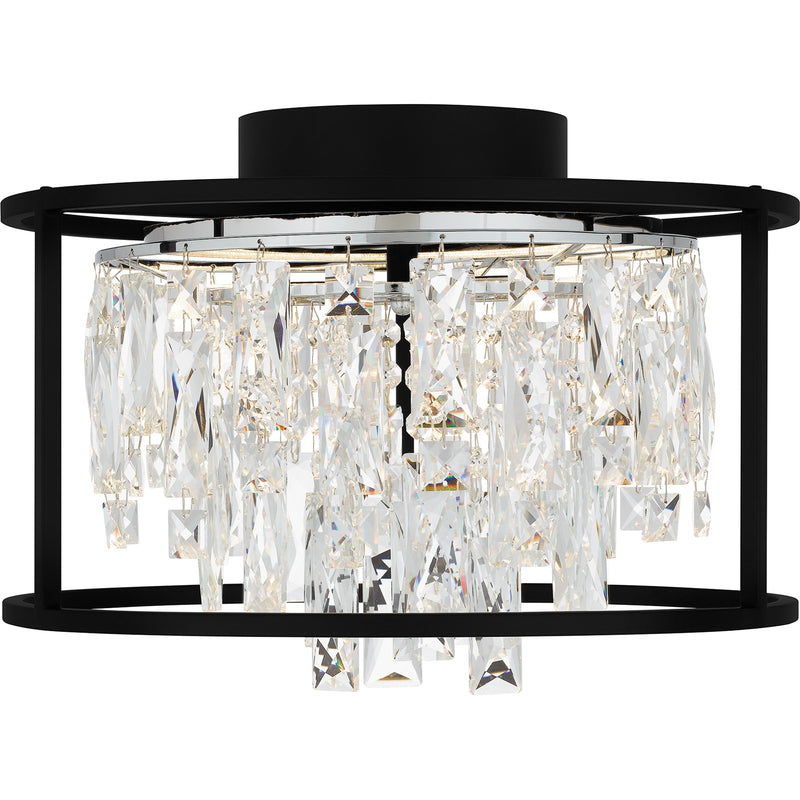 Quoizel Brillance 15in Flush Mount | Modern Matte Black and Clear Crystal Glass | Bedroom & Hallway Ceiling Light | Model PCBNC1615MBK