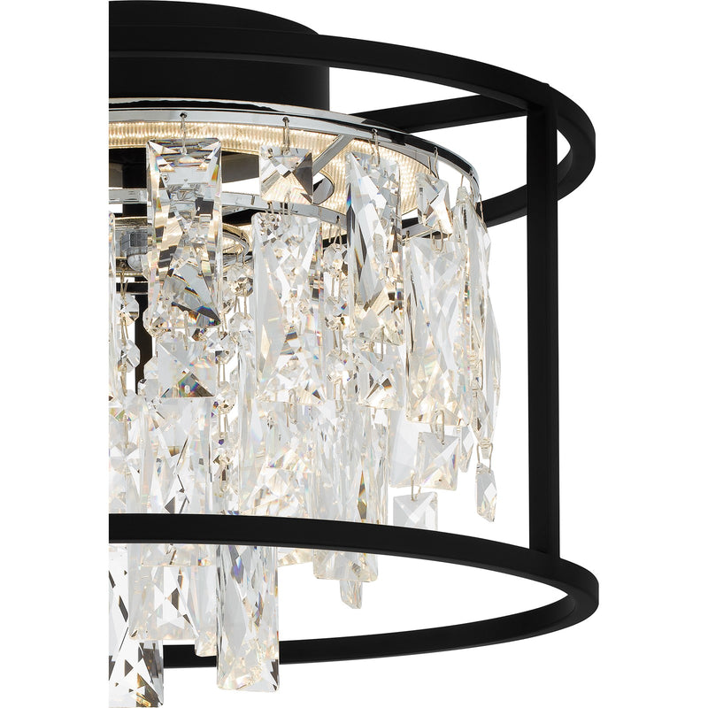 Quoizel Brillance 15in Flush Mount | Modern Matte Black and Clear Crystal Glass | Bedroom & Hallway Ceiling Light | Model PCBNC1615MBK