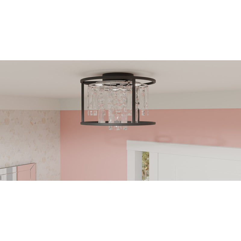 Quoizel Brillance 15in Flush Mount | Modern Matte Black and Clear Crystal Glass | Bedroom & Hallway Ceiling Light | Model PCBNC1615MBK