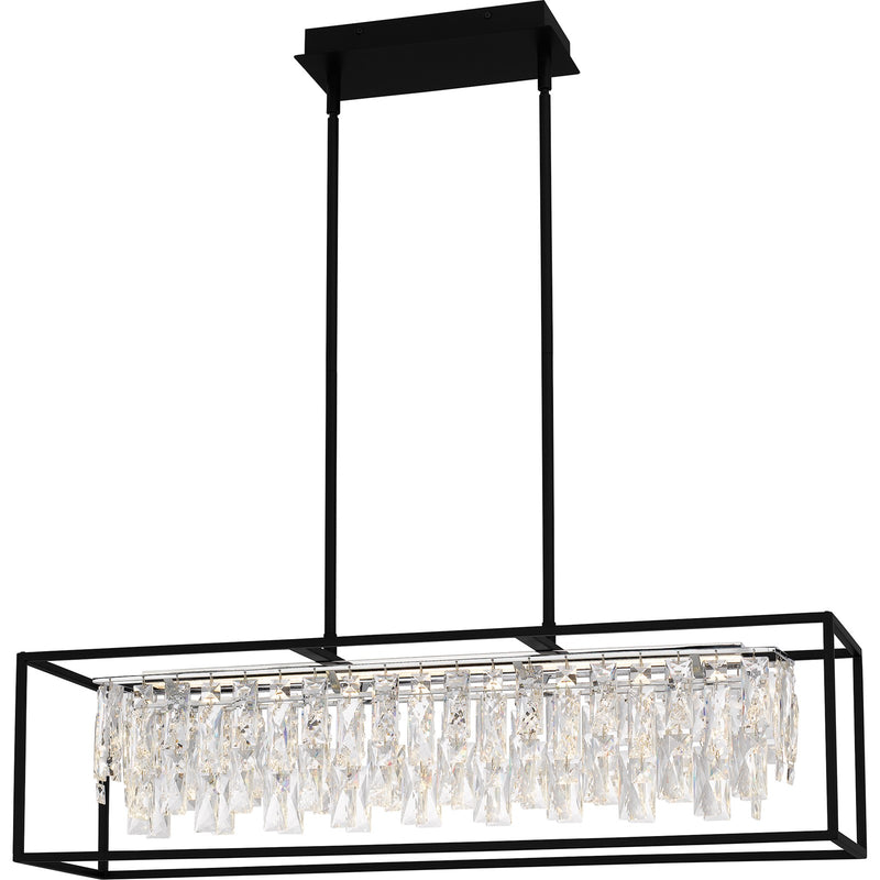 Quoizel Brillance 35in 1-Light Island Chandelier | Modern Matte Black and Clear Crystal Glass | Kitchen Island & Dining Room | Model PCBNC635MBK