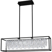 Quoizel Brillance 35in 1-Light Island Chandelier | Modern Matte Black and Clear Crystal Glass | Kitchen Island & Dining Room | Model PCBNC635MBK