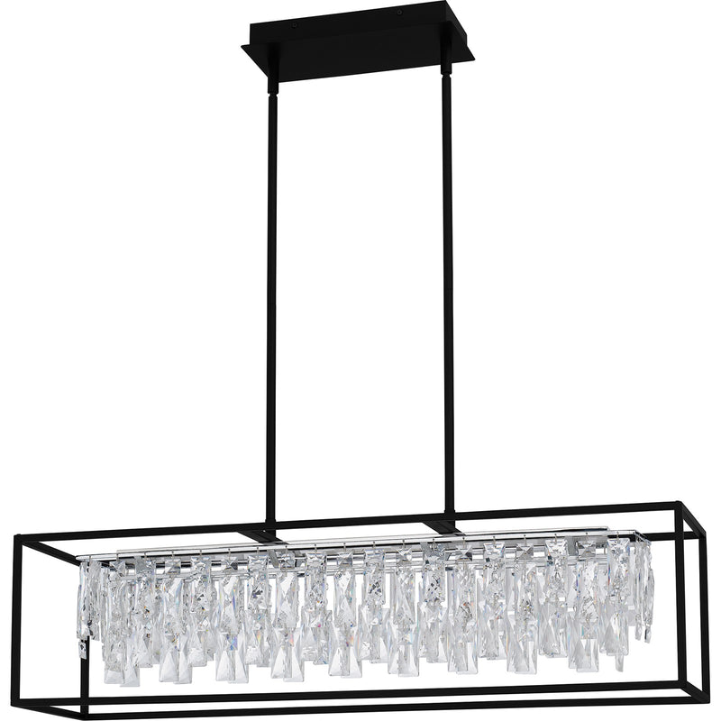 Quoizel Brillance 35in 1-Light Island Chandelier | Modern Matte Black and Clear Crystal Glass | Kitchen Island & Dining Room | Model PCBNC635MBK