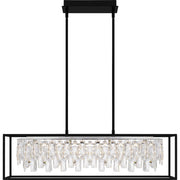 Quoizel Brillance 35in 1-Light Island Chandelier | Modern Matte Black and Clear Crystal Glass | Kitchen Island & Dining Room | Model PCBNC635MBK