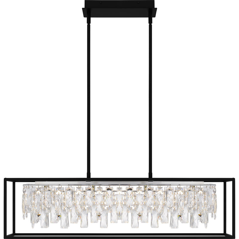 Quoizel Brillance 35in 1-Light Island Chandelier | Modern Matte Black and Clear Crystal Glass | Kitchen Island & Dining Room | Model PCBNC635MBK