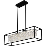 Quoizel Brillance 35in 1-Light Island Chandelier | Modern Matte Black and Clear Crystal Glass | Kitchen Island & Dining Room | Model PCBNC635MBK